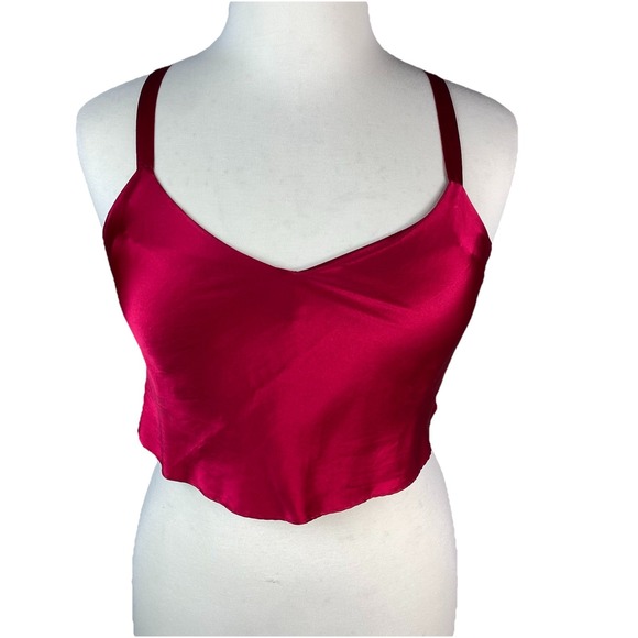 Vtg 90s Y2K Silk‎ Satin Cropped Tank Hot Pink Size Of Cross Back Straps Cacique - Picture 1 of 9